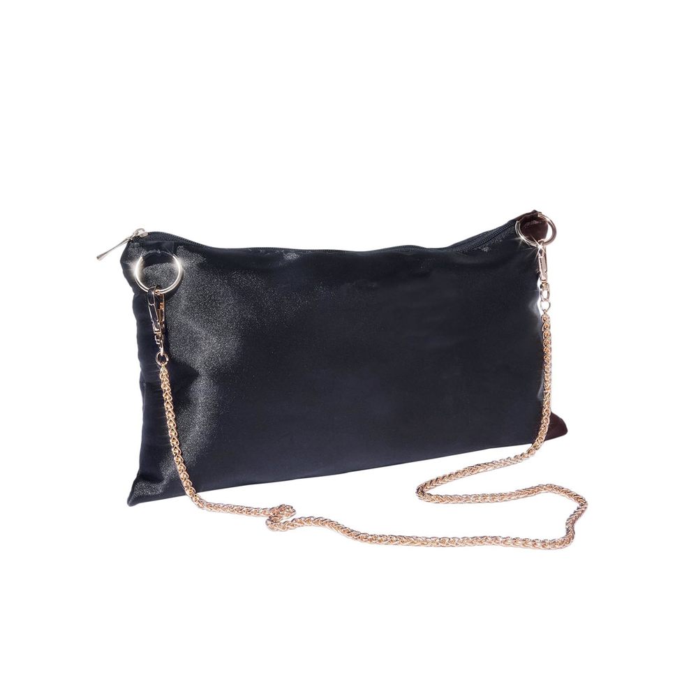 Satin Evening Bag Purse Glitter Clutch Party Handbag With Chain Black :D